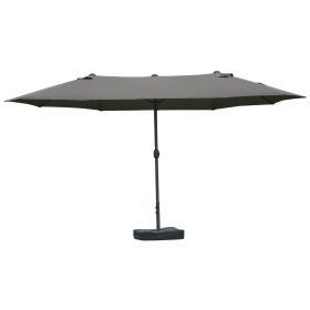 15ft Dark Gray Rectangular Market Umbrella Double-Sided Sun Shield Easy Crank with Base for Deck Pool