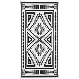Reversible Outdoor Rug, Waterproof Plastic Straw with Carry Bag, 9' x 18', Black & White Square Patchwork