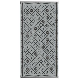 Reversible Outdoor Rug, Waterproof Plastic Straw with Carry Bag, 9' x 18', Black & Gray Rhombus