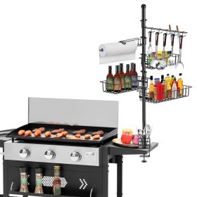 Griddle Caddy Standing Grill Utensil Caddy With Paper Towel Holder Hook Baskets BBQ Accessories Storage Rack Vertical Standing BBQ Organizer Gril