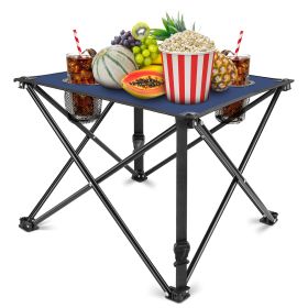 1Pc Foldable Camping Table Portable Picnic Table Lightweight Travel Desk with 2 Cup Holders Carrying Bag (Option: 1Pc_NavyBlue)