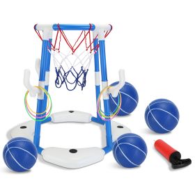 Summer Pool Basketball Hoop Toy Set With 4 Basketballs 4 Circles Pump Floating Swimming Pool Basketball Games Poolside Water Play Toy For 3-12Years Ol (Option: Blue)