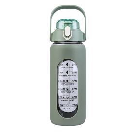 64Oz Glass Water Bottle Sports Water Bottle Motivational Water Bottle Water Intake Tracker Bottle with Straw Time Marker Silicone Sleeve Handle for Gy (Option: 64OZ_Green)