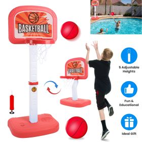 2 In 1 Poolside Basketball Game Set Pool Basketball Goal Indoor Outdoor Kids Basketball Court Water Basketball Toy with 2 Balls Gift for Boys Girls Ag (Option: Red)