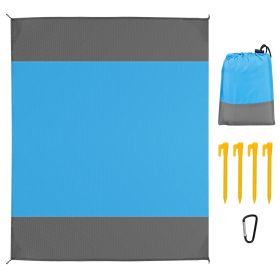 108x96.46in Sand Proof Picnic Blanket Water Resistant Foldable Camping Beach Mat w/ 4 Anchors 1 Carry Bag For 4-6 People (Option: Blue_L)