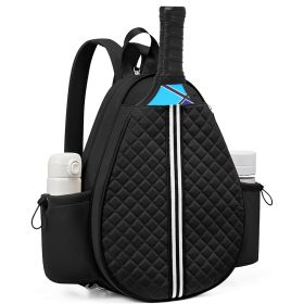 Pickleball Sling Bag for Men Women Waterproof Badminton Tennis Backpack with Wet Pocket Hidden Fence Hook Machine Washable (Option: Black)